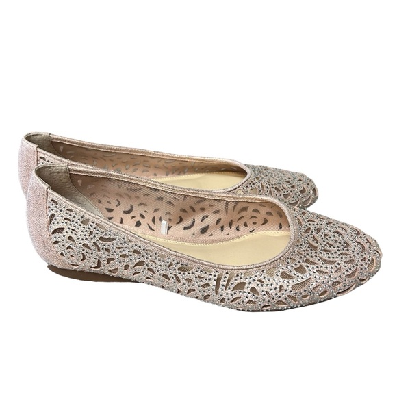 Alex Marie Altana Rose Gold Metallic Laser Cut Flats with Rhinestones Size 7.5 - Picture 5 of 11